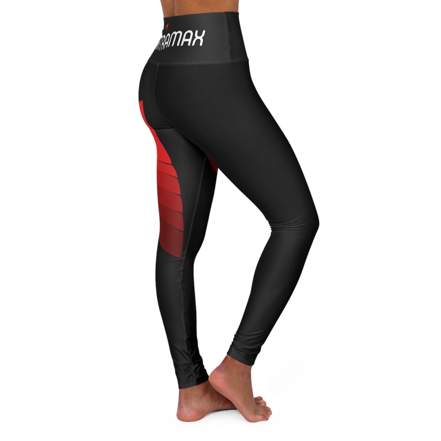 High-Waist Yoga Leggings — Black with Red Geometric Accent