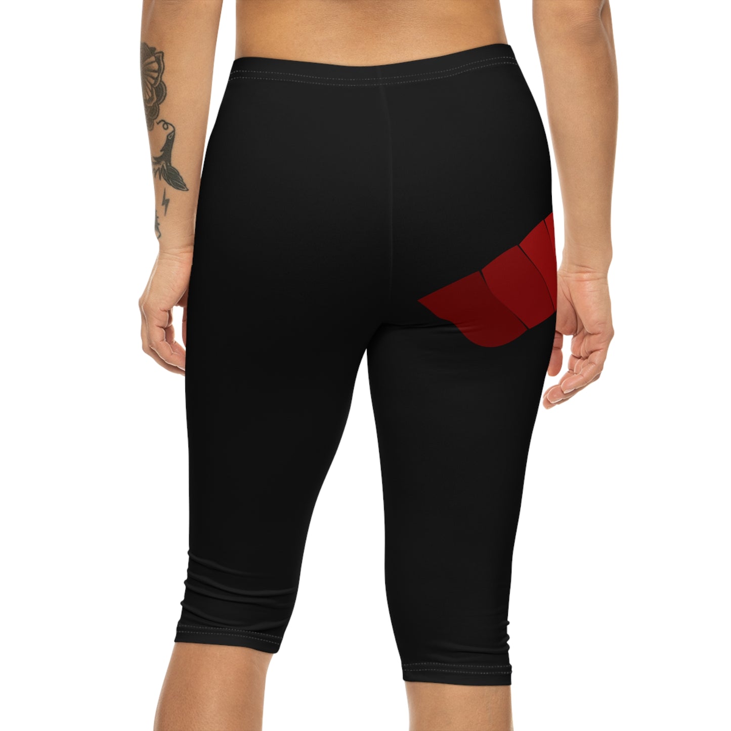 Red Wing Capri Leggings — Women's Athletic Capri with Bold Geometric Accent