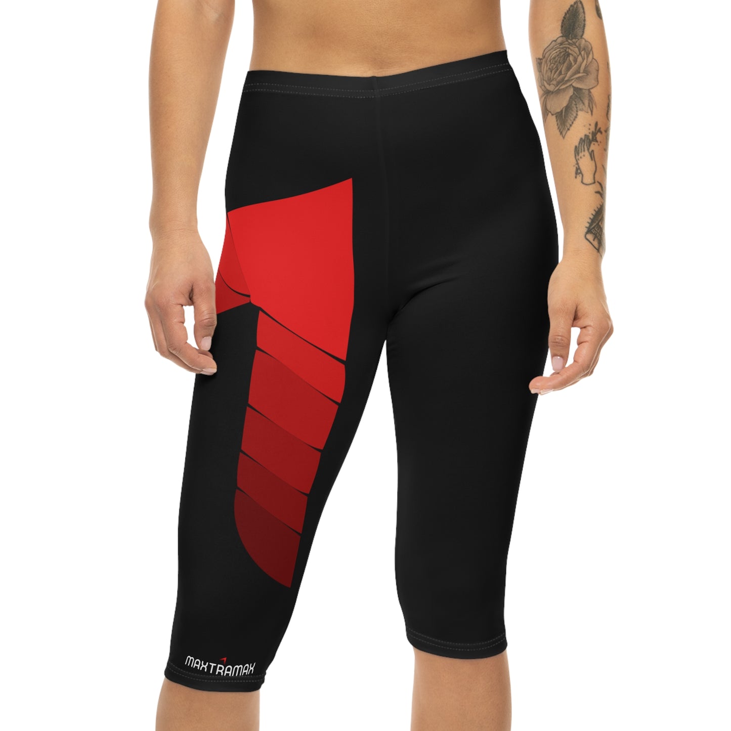 Red Wing Capri Leggings — Women's Athletic Capri with Bold Geometric Accent