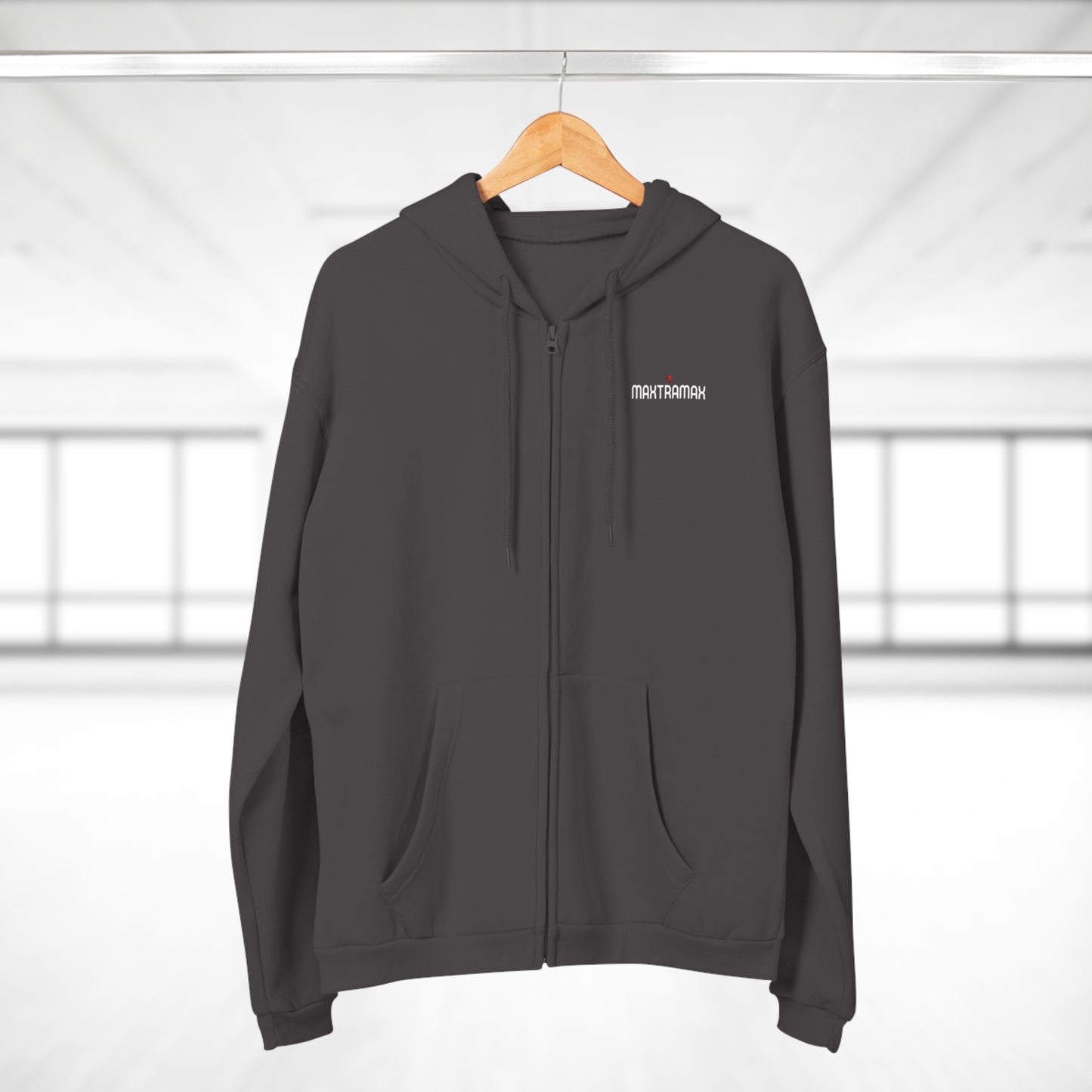 Zip Hoodie with Red Chevron Back Graphic — Modern Streetwear Zip-Up
