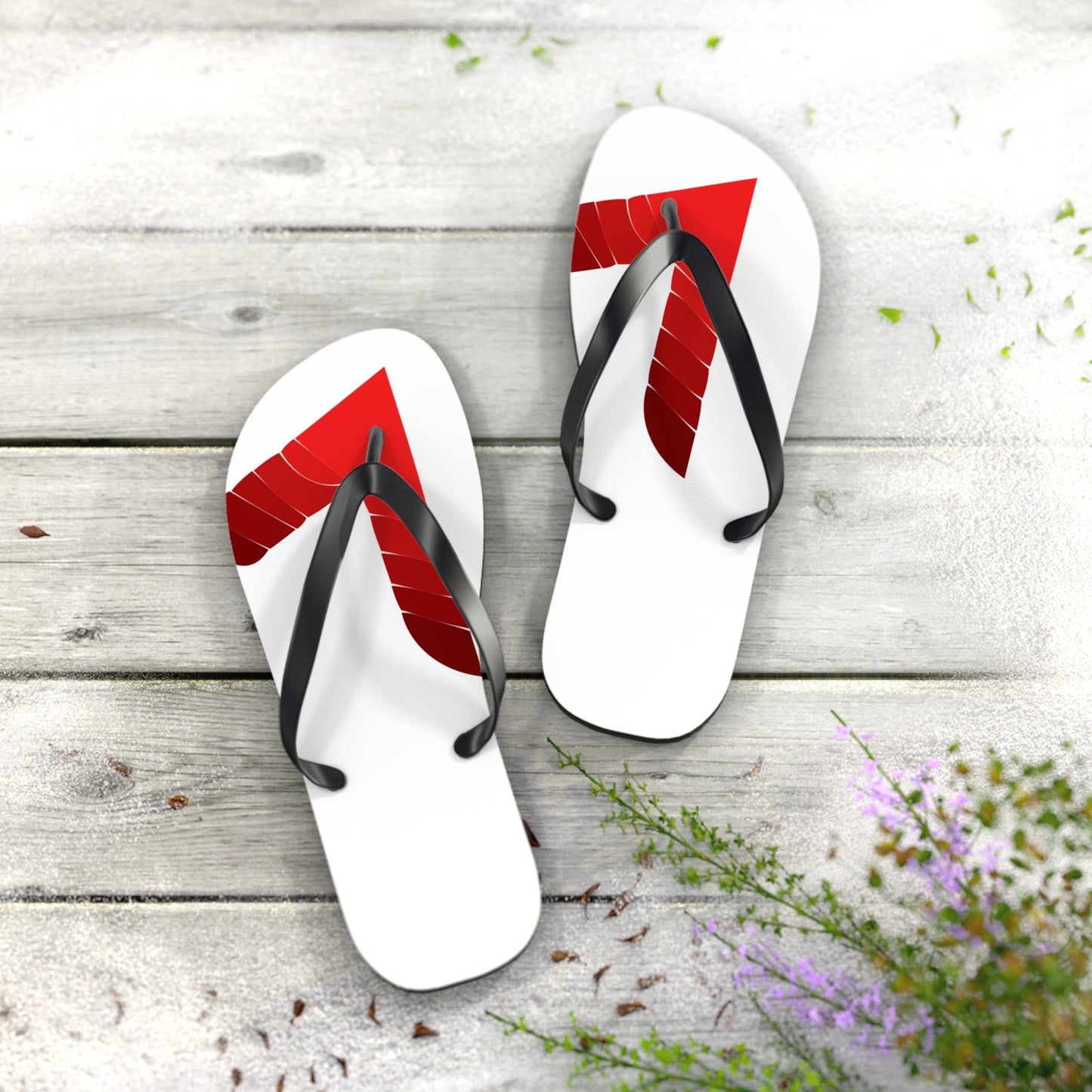 Red Tropical Leaf Flip Flops — Beach Sandal with Bold Palm Design