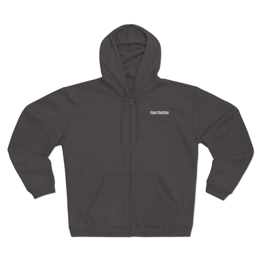 Zip Hoodie with Red Chevron Back Graphic — Modern Streetwear Zip-Up