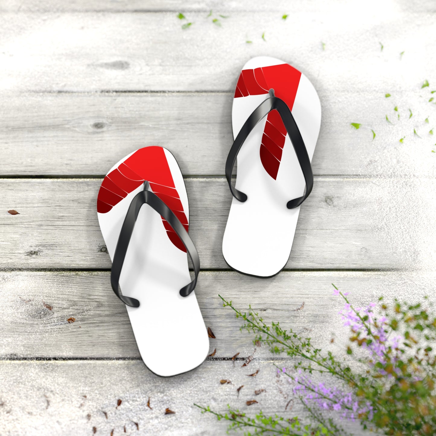 Red Tropical Leaf Flip Flops — Beach Sandal with Bold Palm Design