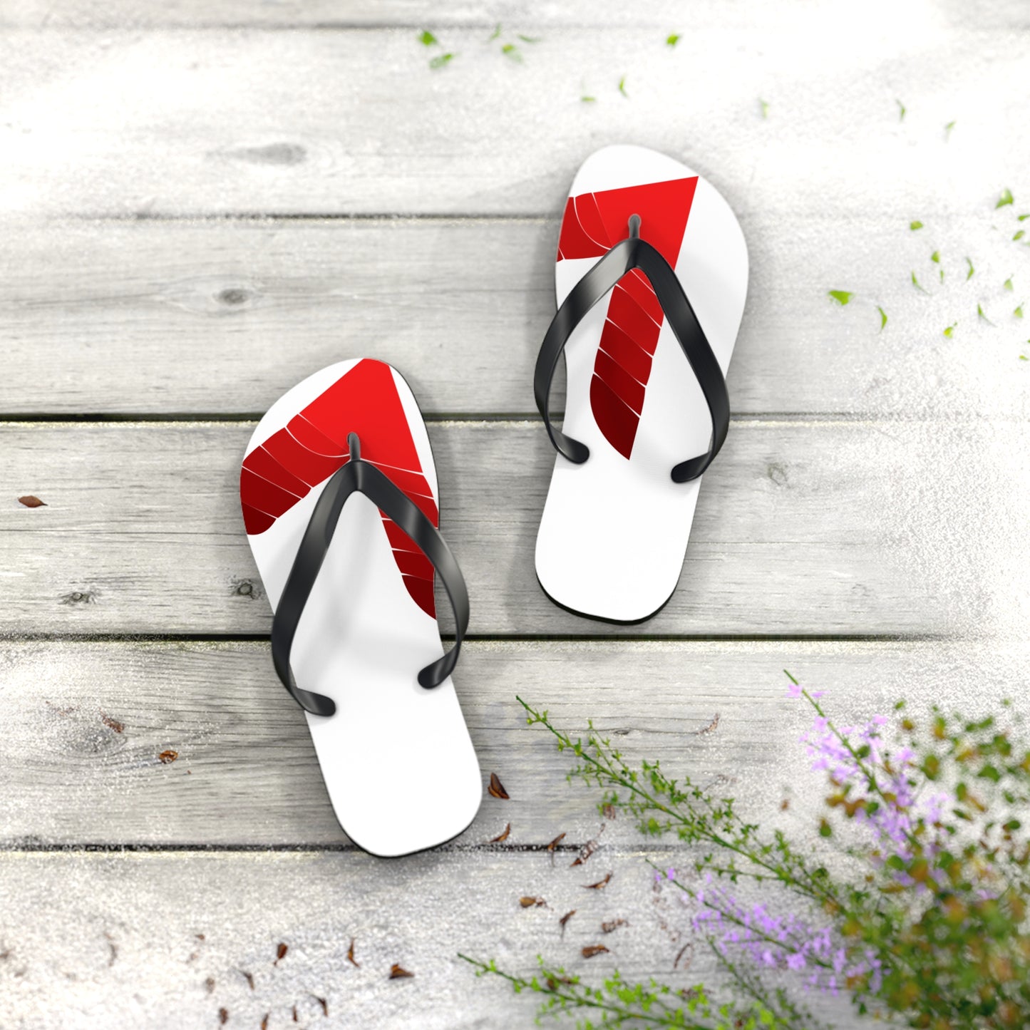 Red Tropical Leaf Flip Flops — Beach Sandal with Bold Palm Design