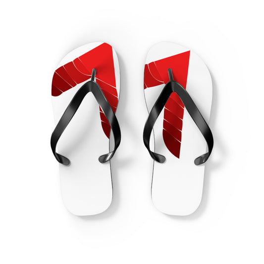 Red Tropical Leaf Flip Flops — Beach Sandal with Bold Palm Design