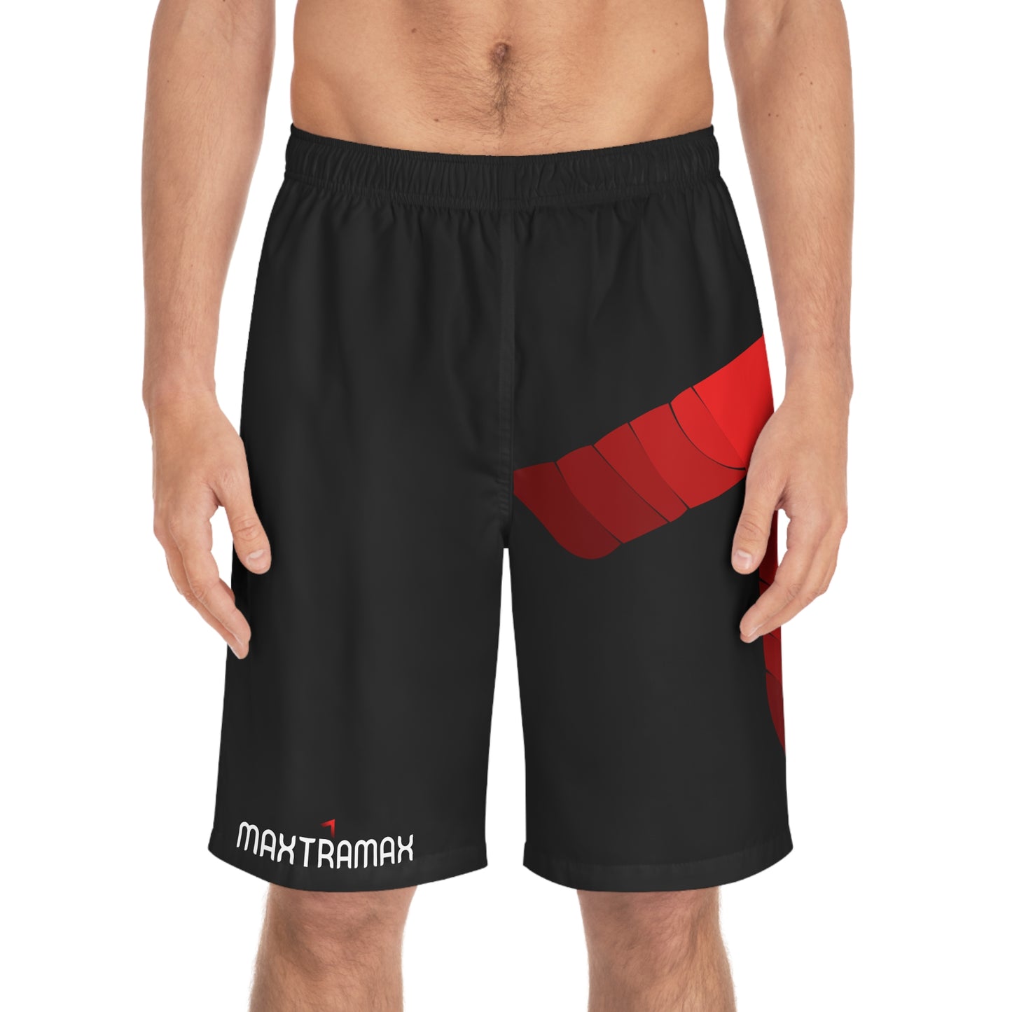 Men's Black Board Shorts with Red Wing Accent — MaxtraMax Swim Trunks