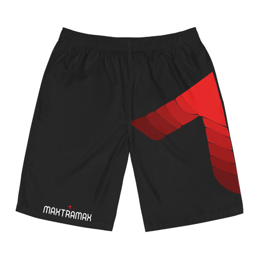 Men's Black Board Shorts with Red Wing Accent — MaxtraMax Swim Trunks
