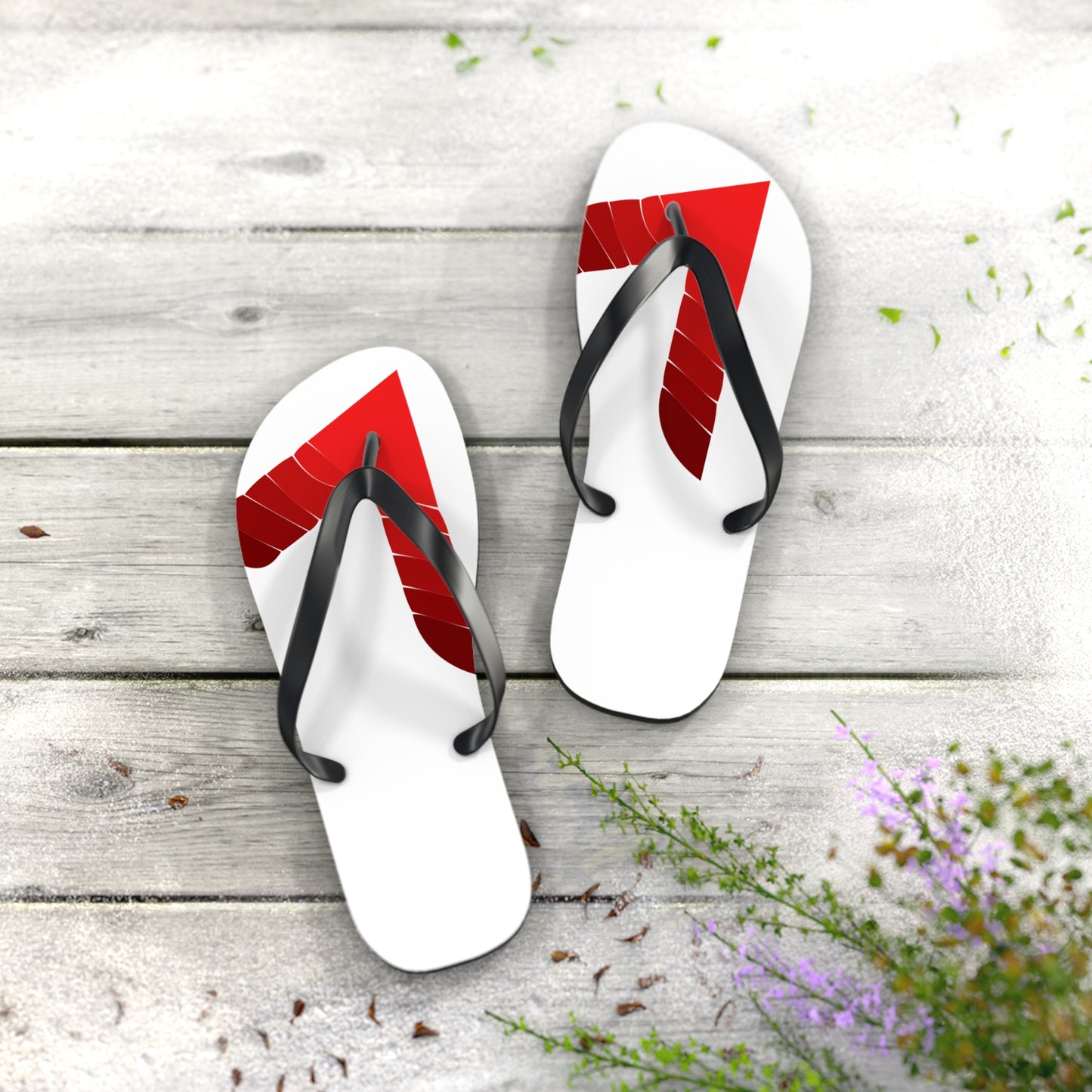 Red Tropical Leaf Flip Flops — Beach Sandal with Bold Palm Design